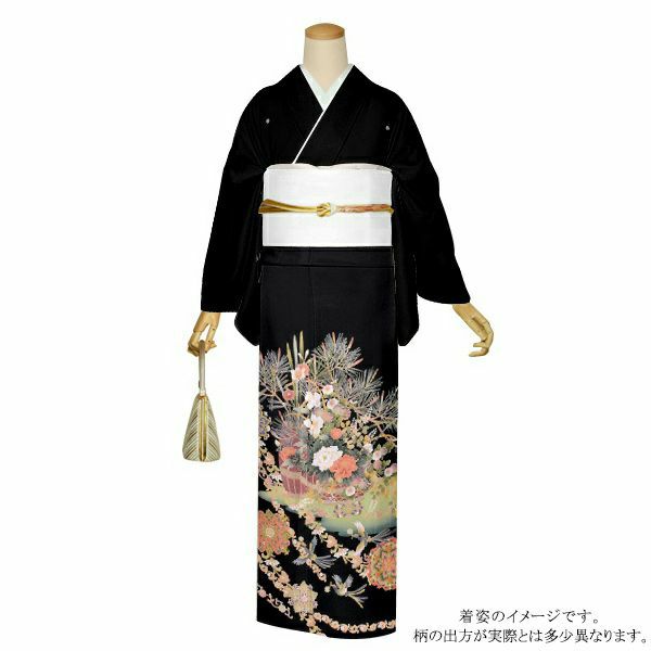 お仕立て上がり黒留袖単品「花籠」紋入れ代込み 留袖 結婚式  正絹着物