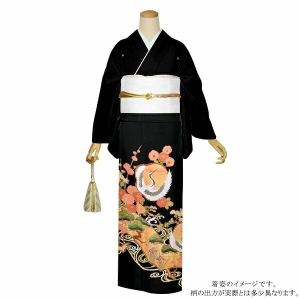 お仕立て上がり黒留袖単品「観世水、梅に鶴」紋入れ代込み 留袖 結婚式  正絹着物