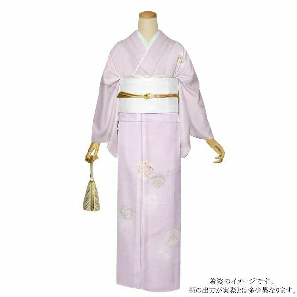 お仕立て上がり訪問着単品「白藤色　丸紋」正絹着物 フォーマル 結婚式、パーティー 七五三、入学式、卒業式 正絹訪問着