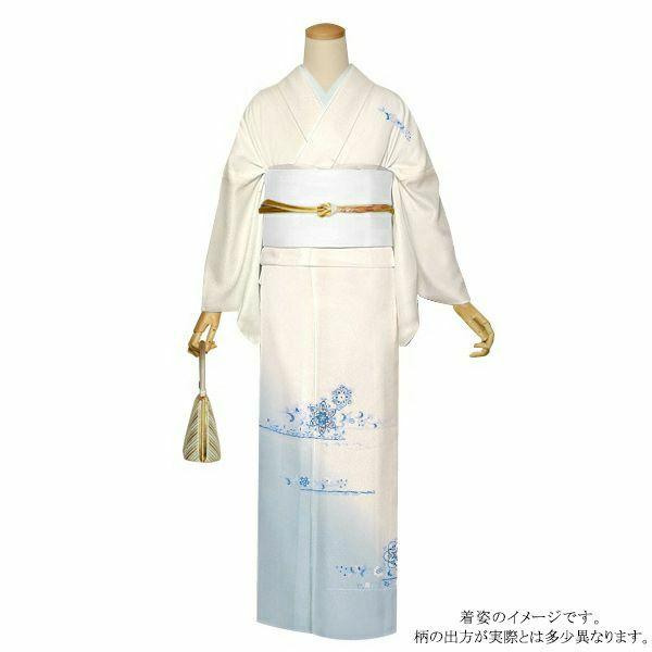 お仕立て上がり訪問着単品「生成り×浅縹色　花更紗」正絹着物 フォーマル 結婚式、パーティー 七五三、入学式、卒業式 正絹訪問着