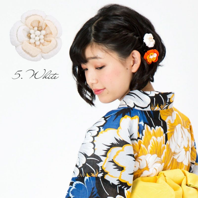 Prices down2】つまみ細工のお花クリップ髪飾り「オレンジ