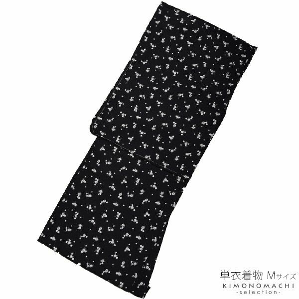 単衣着物単品「黒色　薔薇」Mサイズ 普段着 ポリエステル着物  カジュアル着物 ＜U＞