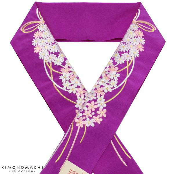 振袖半衿「紫色　花薬玉」刺繍半衿 振袖衿 華やか  半襟 E-1255花くす玉刺繍半衿