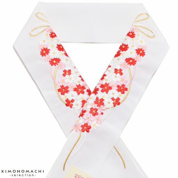 振袖半衿「白色　花薬玉」刺繍半衿 振袖衿 華やか  半襟 E-1255花くす玉刺繍半衿