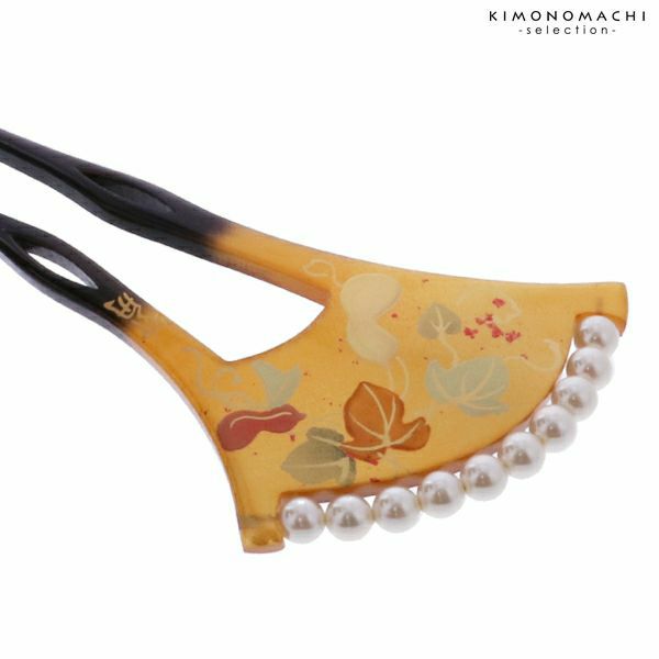 バチ型かんざし「べっ甲調　瓢箪」玉付蒔絵かんざし 簪 訪問着、色留袖に 礼装かんざし 銀杏型 L18-012DD