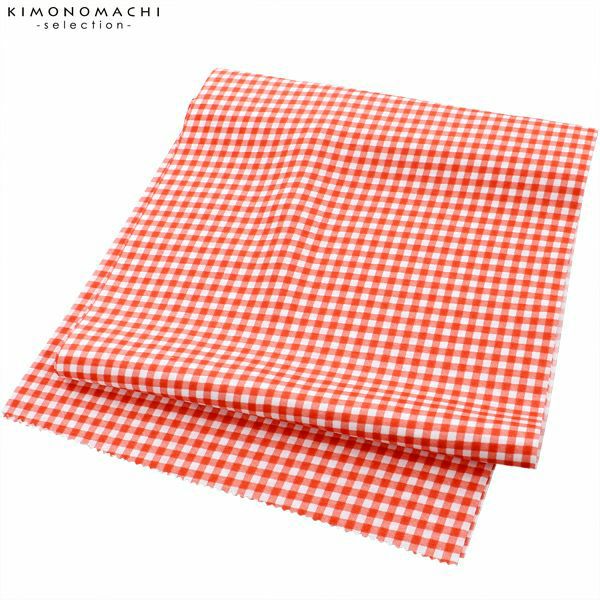 柄帯揚げ「オレンジレッド　格子」帯揚げ 和装小物 華やか  オシャレ小物