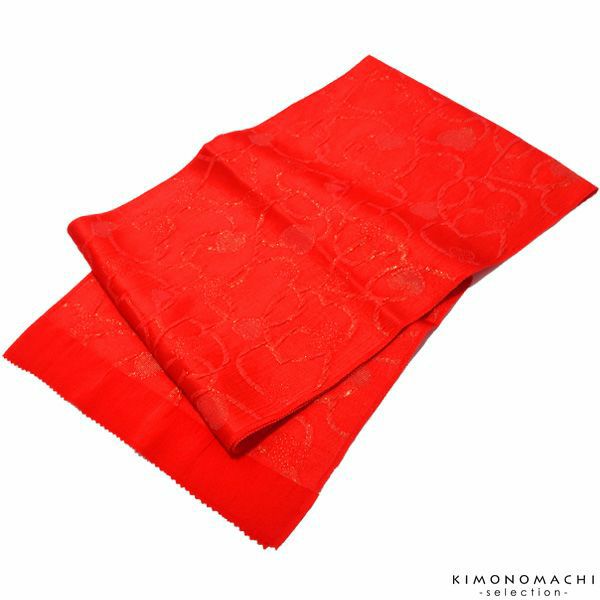 振袖帯揚げ「レッド」スリット糸通しハート 正絹帯揚げ   振袖帯揚げ