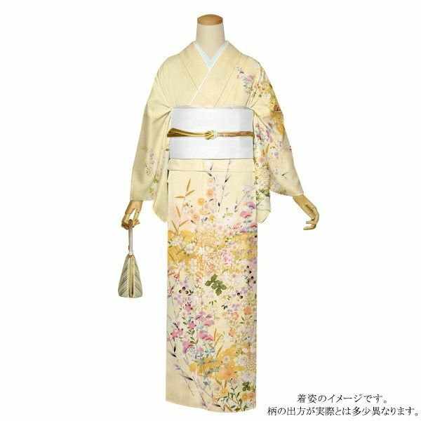 訪問着　お仕立て上がり　単品「クリーム地　花模様　雲取文様　吉祥文様」正絹着物　礼装　正絹　訪問着　結婚式　七五三　パーティー　祝賀会　袷　プレタ　仕立て上がり 【送料無料】