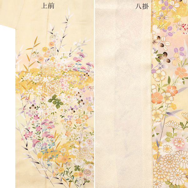 訪問着反物 花柄 気安く クリーム色