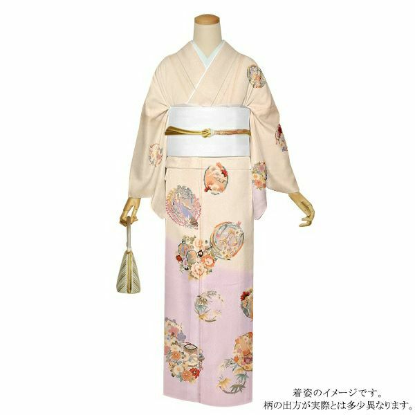 訪問着　お仕立て上がり　単品「ピンクベージュ　花菱」正絹着物　礼装　正絹　訪問着　結婚式　七五三　パーティー　祝賀会　袷　プレタ　仕立て上がり
