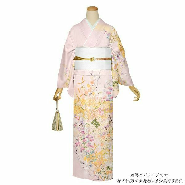 訪問着 お仕立て上がり 単品「ピンク 豪華な花模様 金彩の雲取文様 