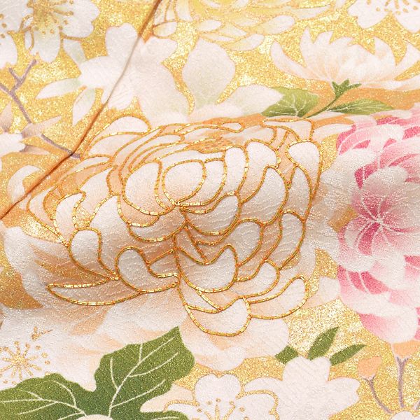 訪問着 お仕立て上がり 単品「ピンク 豪華な花模様 金彩の雲取文様 