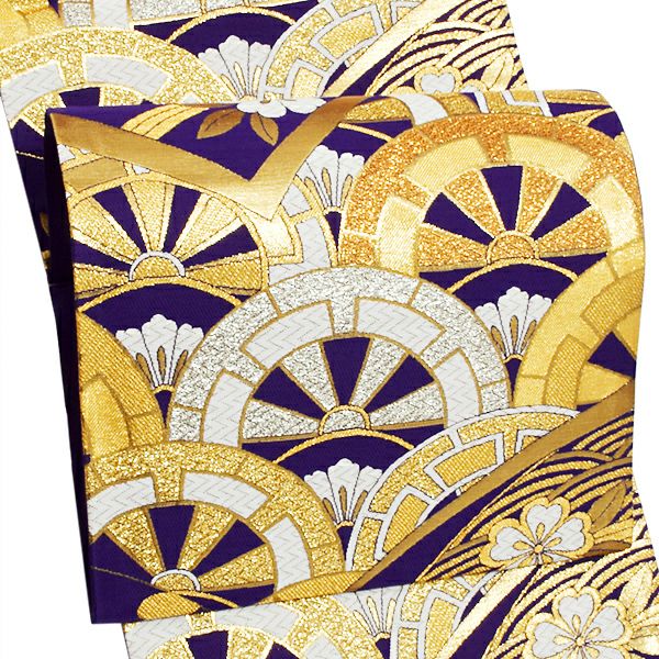 振袖 袋帯「濃紺藍　源氏車」未仕立て 正絹帯 礼装帯 フォーマル