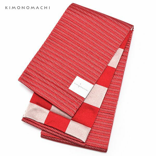 浴衣 帯 「リバーシブル　市松　レッド　赤×白」 半幅帯　レディース　可愛い　個性的　大人　花火大会　夏祭り　女性用帯　女性浴衣帯　きもの町オリジナル　KIMONOMACHI