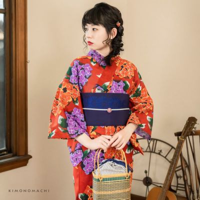 ブランド浴衣単品 レディース 浴衣 「HANAE MORI （h1907） 葵 赤紫 