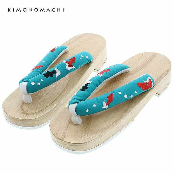 KIMONOMACHI下駄単品「金魚　青緑」フリーサイズ 女性下駄   F