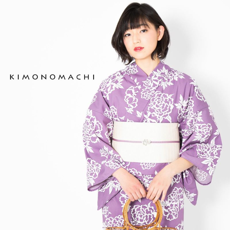 Prices down】浴衣 レディース 「藤色 牡丹」 吸水速乾 CoolPass