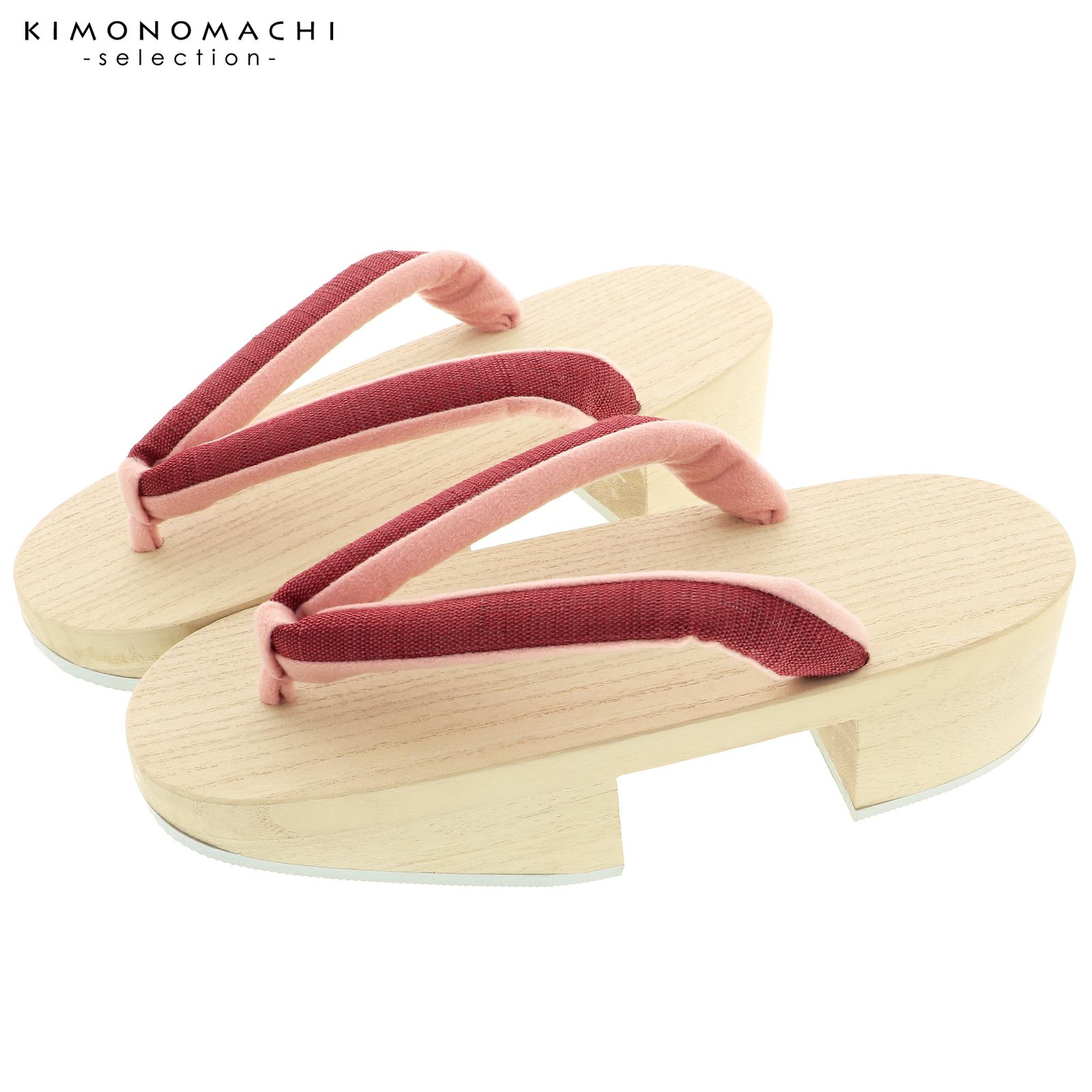 下駄　レディース 「小町下駄　白木　赤紫×ピンク」 日本製　桐下駄　女性下駄単品　女下駄
