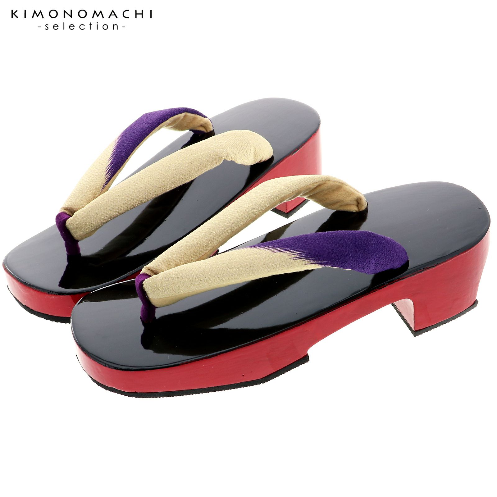 下駄　レディース 「高右近下駄　天変わり　塗り下駄　紫×生成り」 日本製　桐下駄　女性下駄単品　女下駄