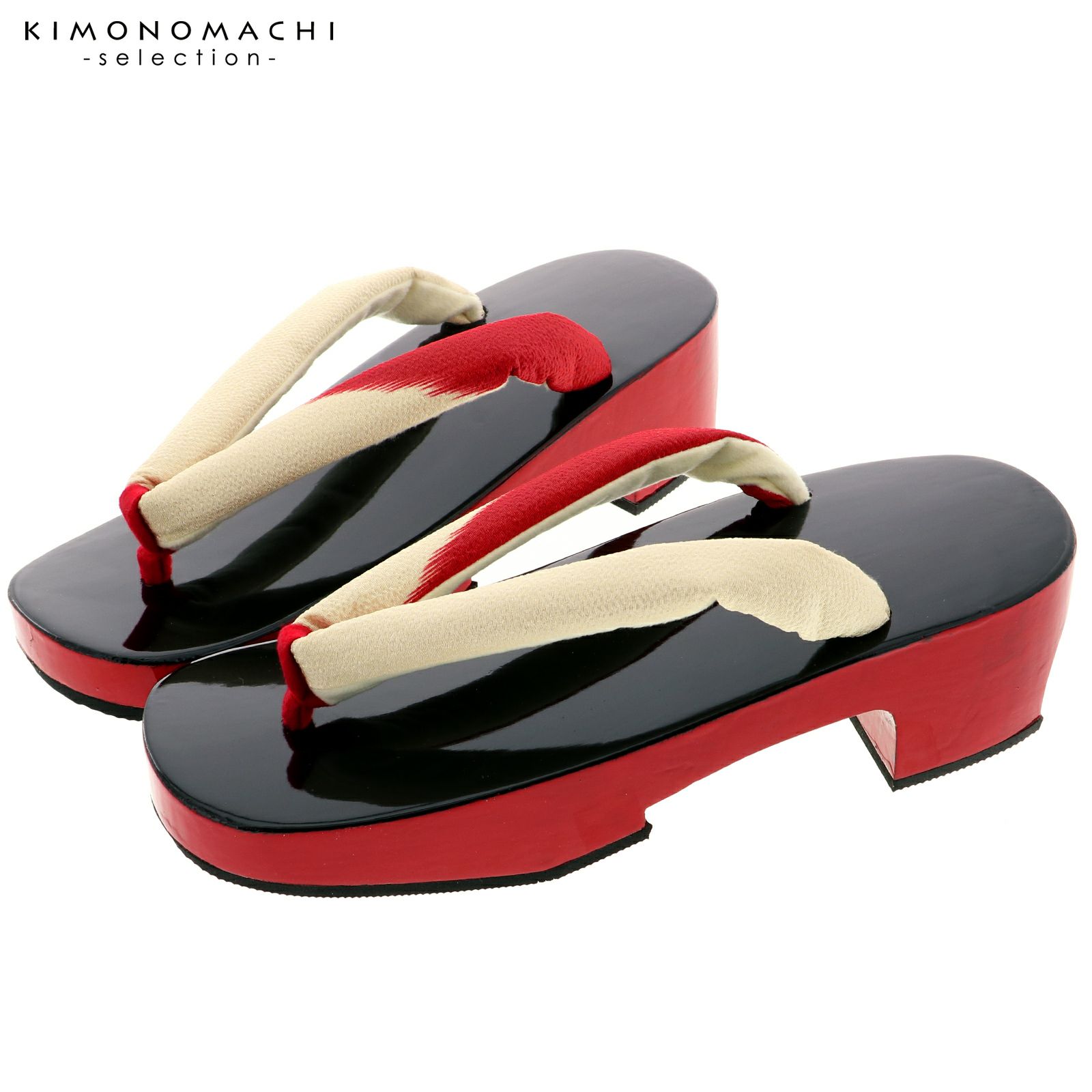 下駄　レディース 「高右近下駄　天変わり　塗り下駄　赤×生成り」 日本製　桐下駄　女性下駄単品　女下駄