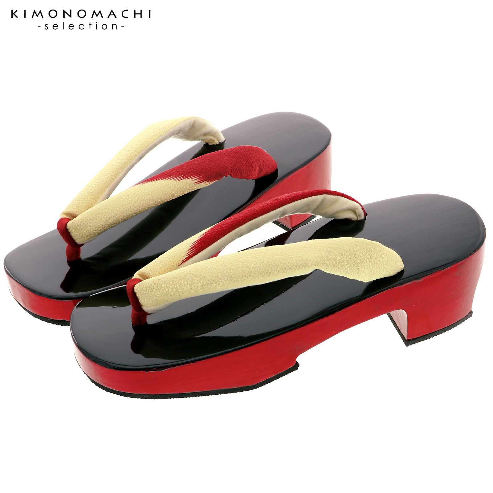 下駄　レディース 「高右近下駄　天変わり　塗り下駄　赤×クリーム」 日本製　桐下駄　女性下駄単品　女下駄