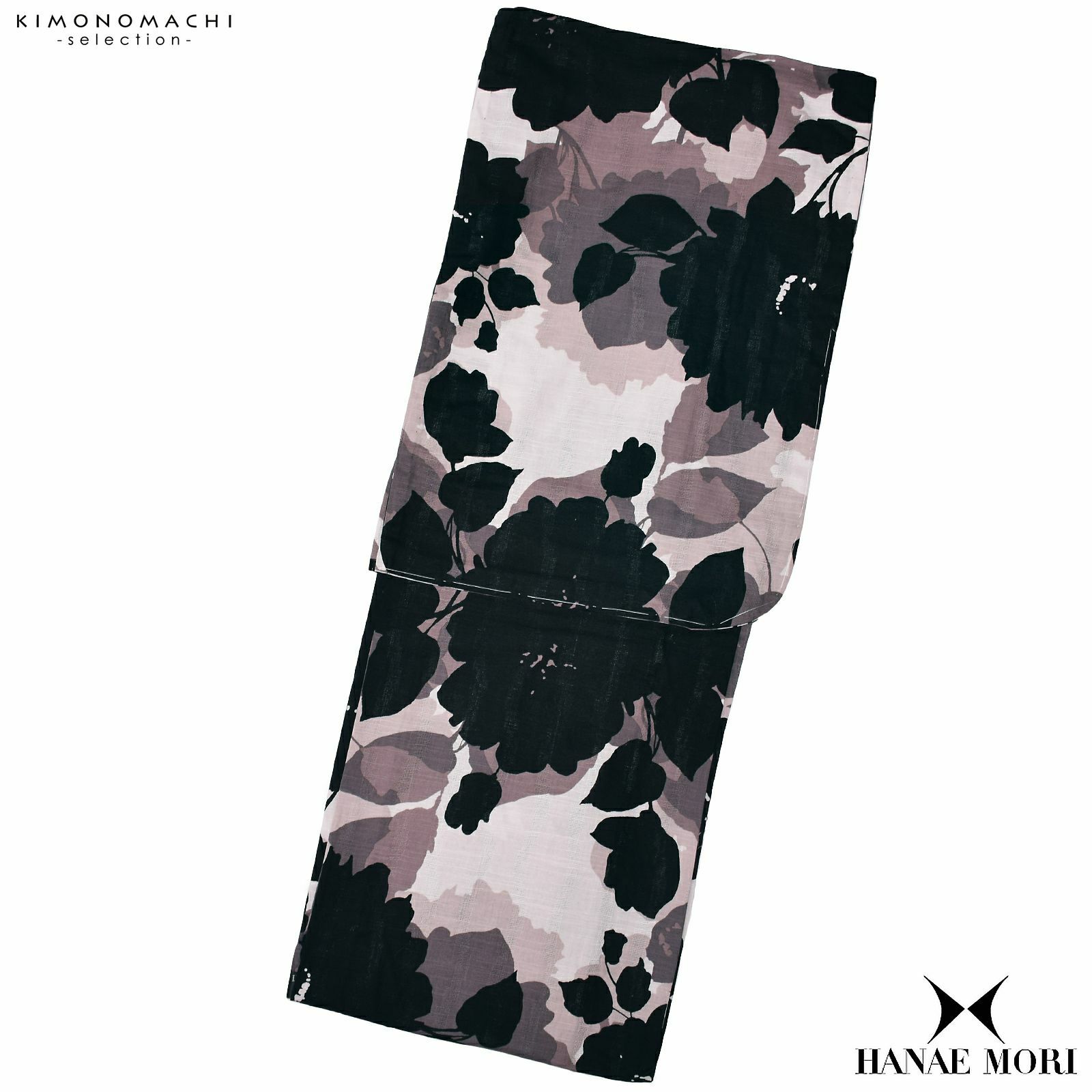 ブランド浴衣単品 レディース 浴衣 「HANAE MORI （h1902） 花迷彩　グレー黒」 大人浴衣　Fサイズ
