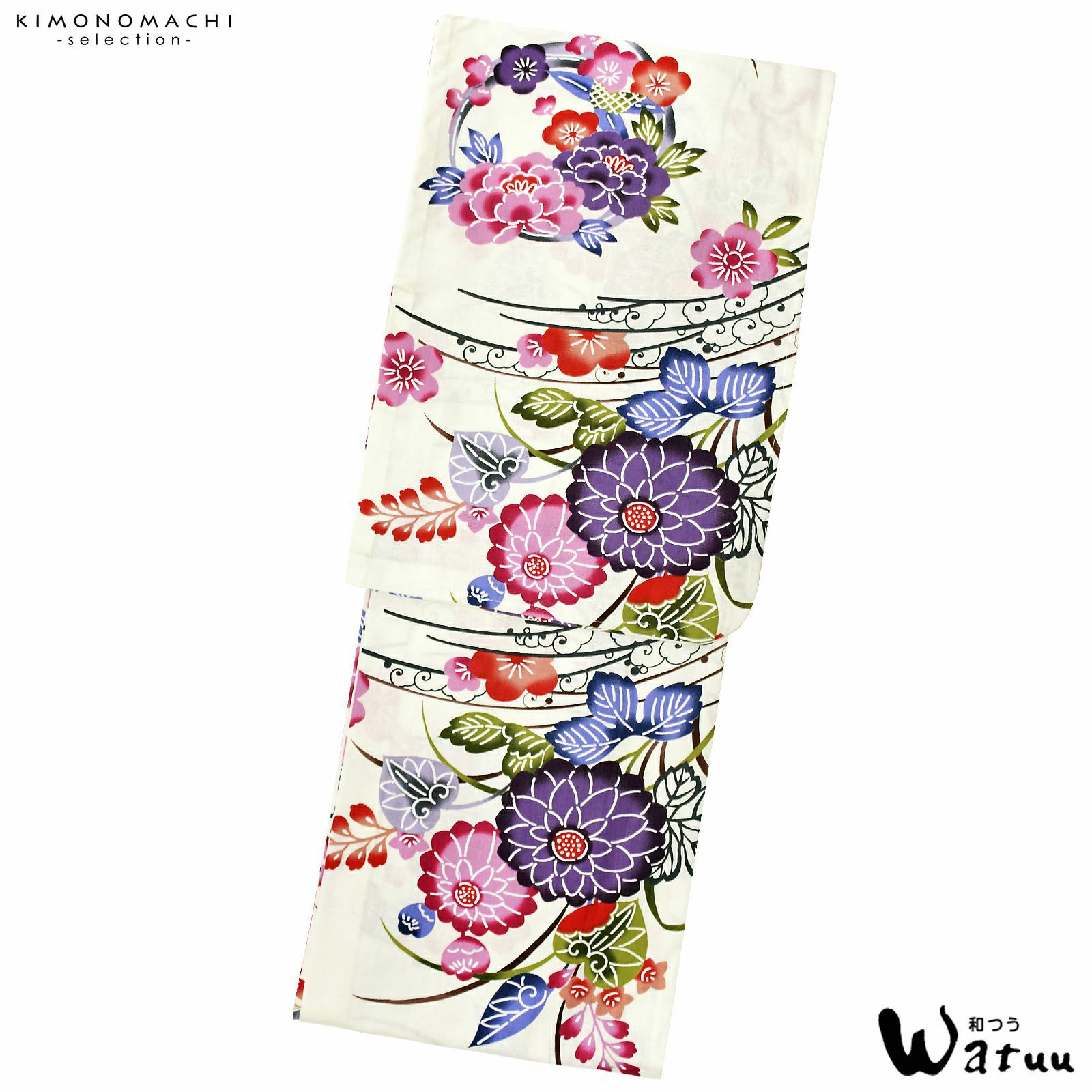 ブランド浴衣単品 レディース 浴衣 「Watuu（和つう）（w1906） 紅型風花の丸　クリーム」 大人浴衣　Fサイズ　女性用　女性浴衣　ゆかた