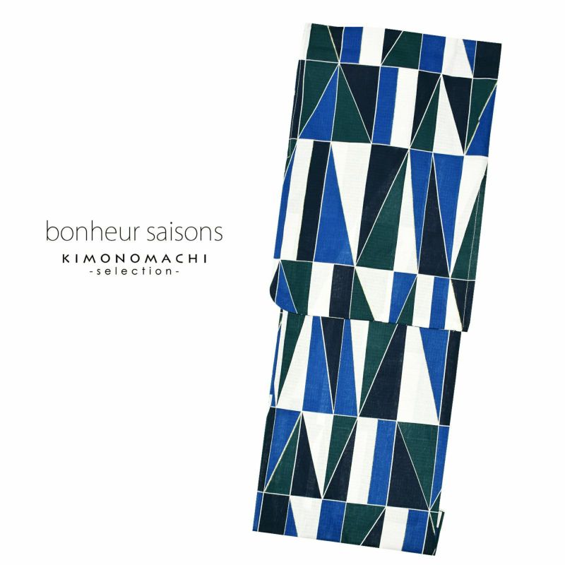 bonheur saisons ブランド浴衣単品 「白紺緑　三角（9JR-99）」 ボヌールセゾンFサイズ 【メール便不可】ss2206ykl10