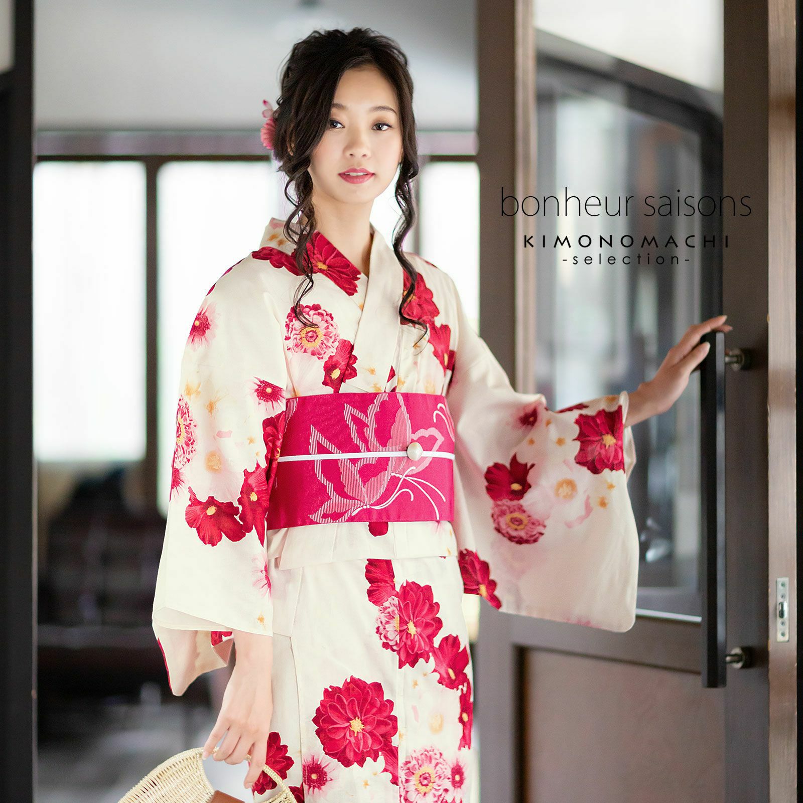 bonheur saisons ブランド浴衣単品 「クリーム 洋花（9NC-19  