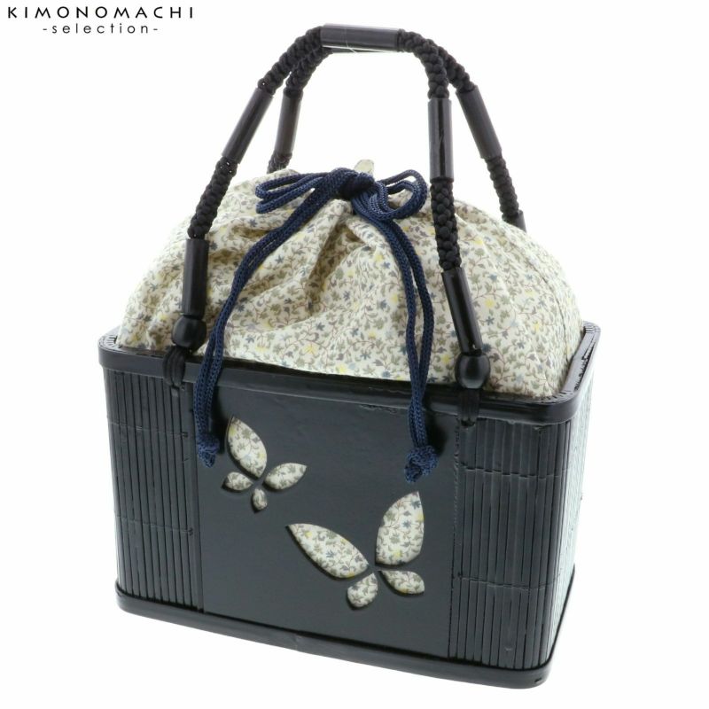 型抜きかご巾着単品 「型抜き巾着　ちょうちょ　小花」 編み籠巾着単品
