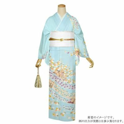 訪問着 お仕立て上がり 単品 薄ブルー花菱 花丸文様に御所車 貝桶 鼓 お琴 正絹着物 礼装 正絹 訪問着 結婚式 パーティー 祝賀会 袷 プレタ 仕立てあがり T メール便不可 京都きもの町