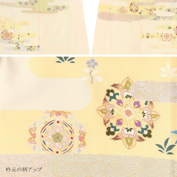 Q1714】Aお仕立て上がり正絹無地 ベージュ地に花柄 おりあっ