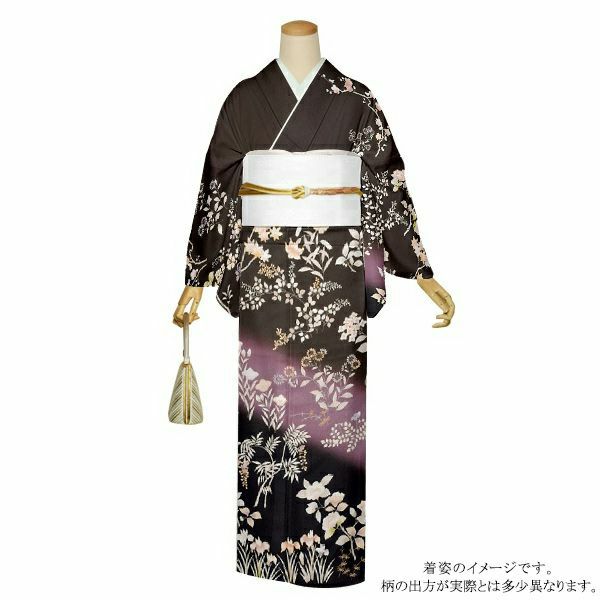 訪問着　お仕立て上がり　単品 「こげ茶　四季折々の花」 正絹着物　礼装　正絹　訪問着　パーティー　祝賀会　袷　プレタ　仕立てあがり