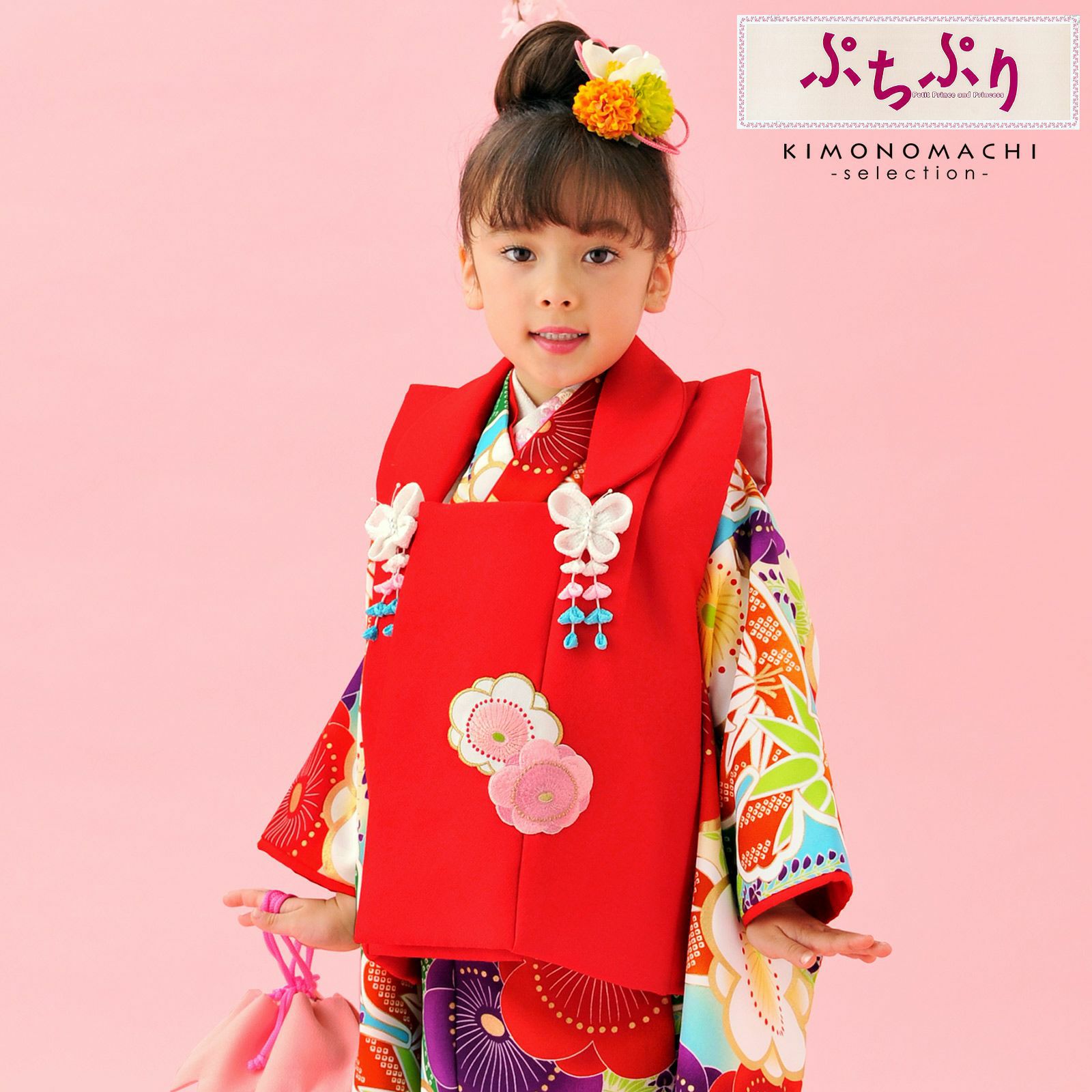 赤×黒 花 蝶 七五三 7歳 13点フルセット （七五三 着物 3歳 ブランド  