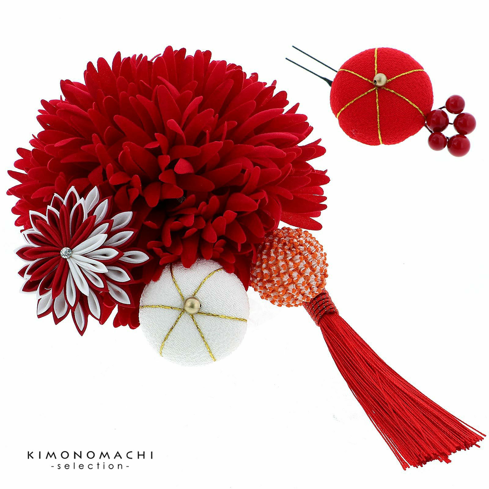 髪飾り　コームとUピン 2点セット 「赤 (No.53128赤)」　振袖用髪飾り　お花髪飾り　成人式　卒業式　結婚式　着物