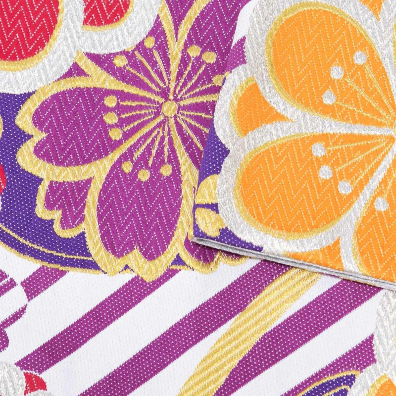 振袖 帯 「白×紫 桜と八重梅」 日本製 西陣織 証紙番号2294 株式会社 