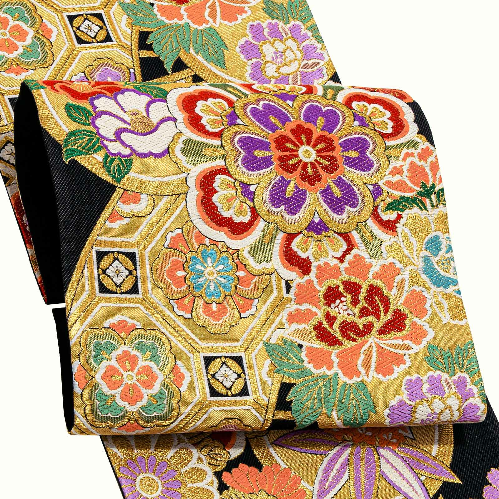 未着用 西陣織 唐織 銀地 乱菊 洗い流せ 振袖帯 袋帯 着物 114a p 