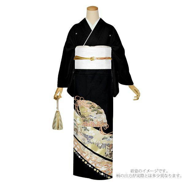 黒留袖　お仕立て上がり　単品 「扇、御所解き」 紋入れ代込み　正絹着物　第一礼装　正絹　留袖　結婚式　袷　プレタ　仕立てあがり お仕立て上がり黒留袖単品