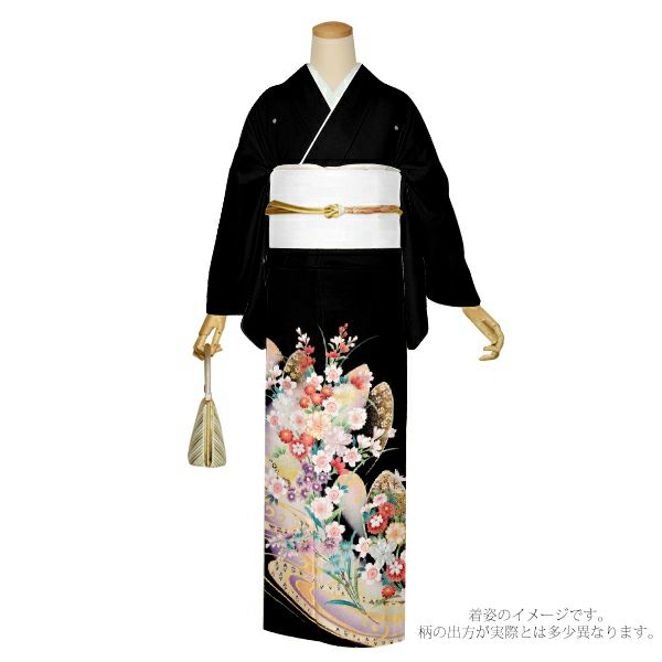 黒留袖　お仕立て上がり　単品 「桜に流水」 紋入れ代込み　正絹着物　第一礼装　正絹　留袖　結婚式　袷　プレタ　仕立てあがり お仕立て上がり黒留袖単品