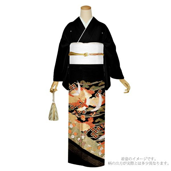 黒留袖 お仕立て上がり 単品 「雲に鶴、七宝」 紋入れ代込み 正絹着物 