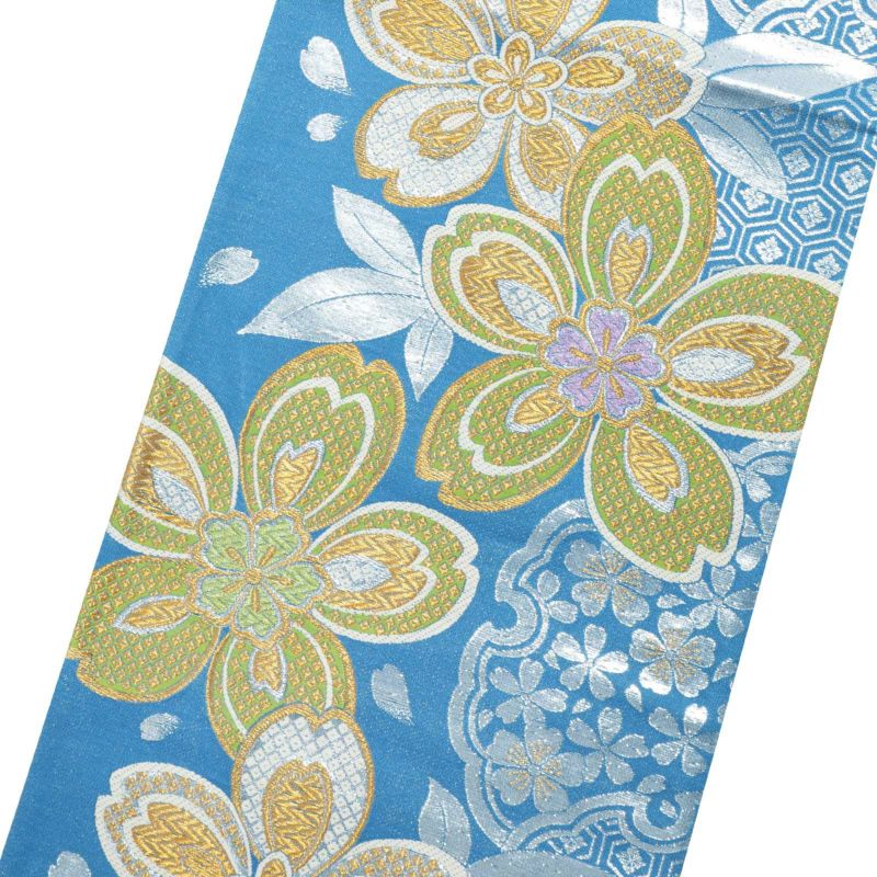 正絹　袋帯　西陣　雪輪　桜　黄色　金糸　仕立て上がり　未使用　高級品正絹高級品