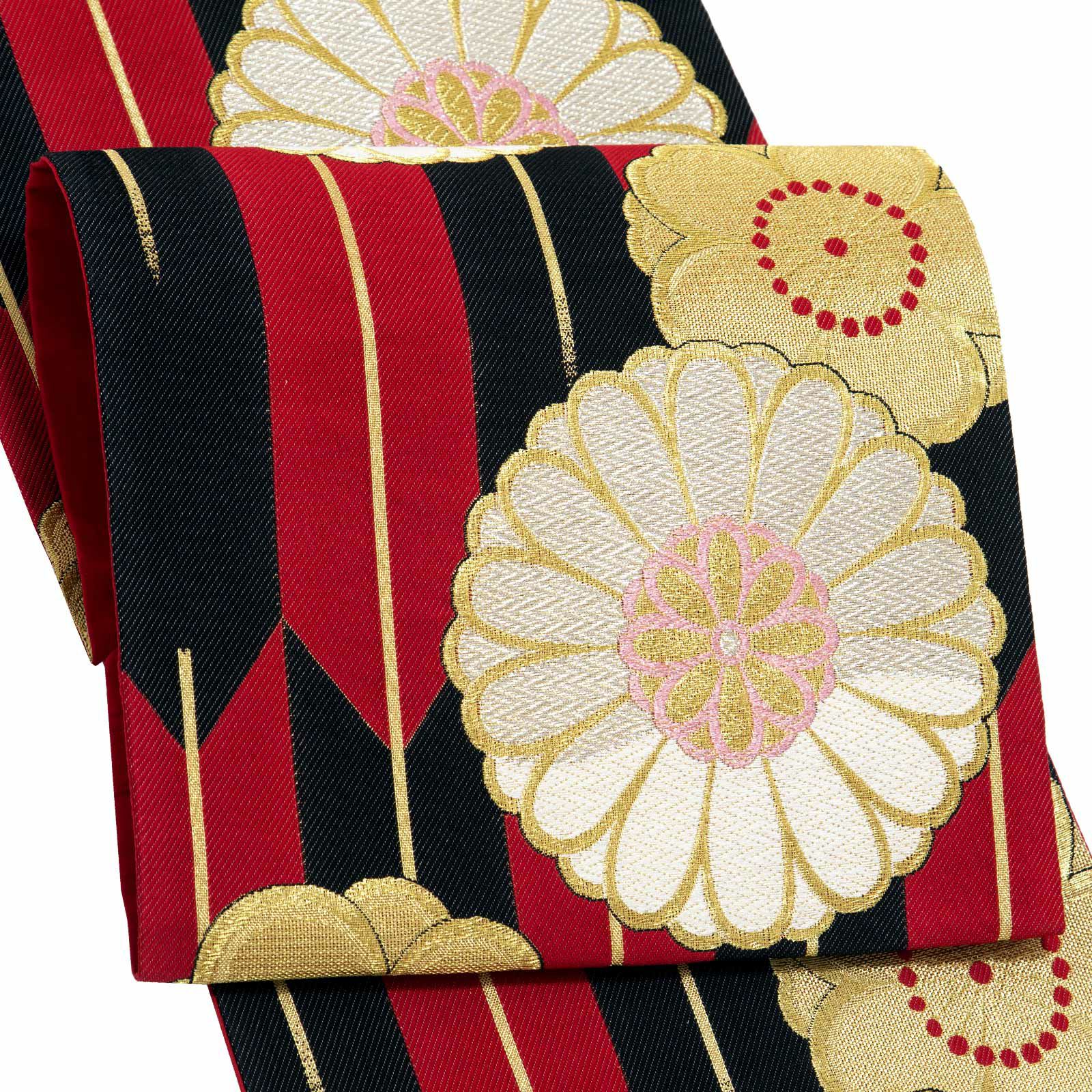 菊花」 日本製 西陣織 証紙番号2362 絹 未仕立て 六通柄 振袖用 袋帯