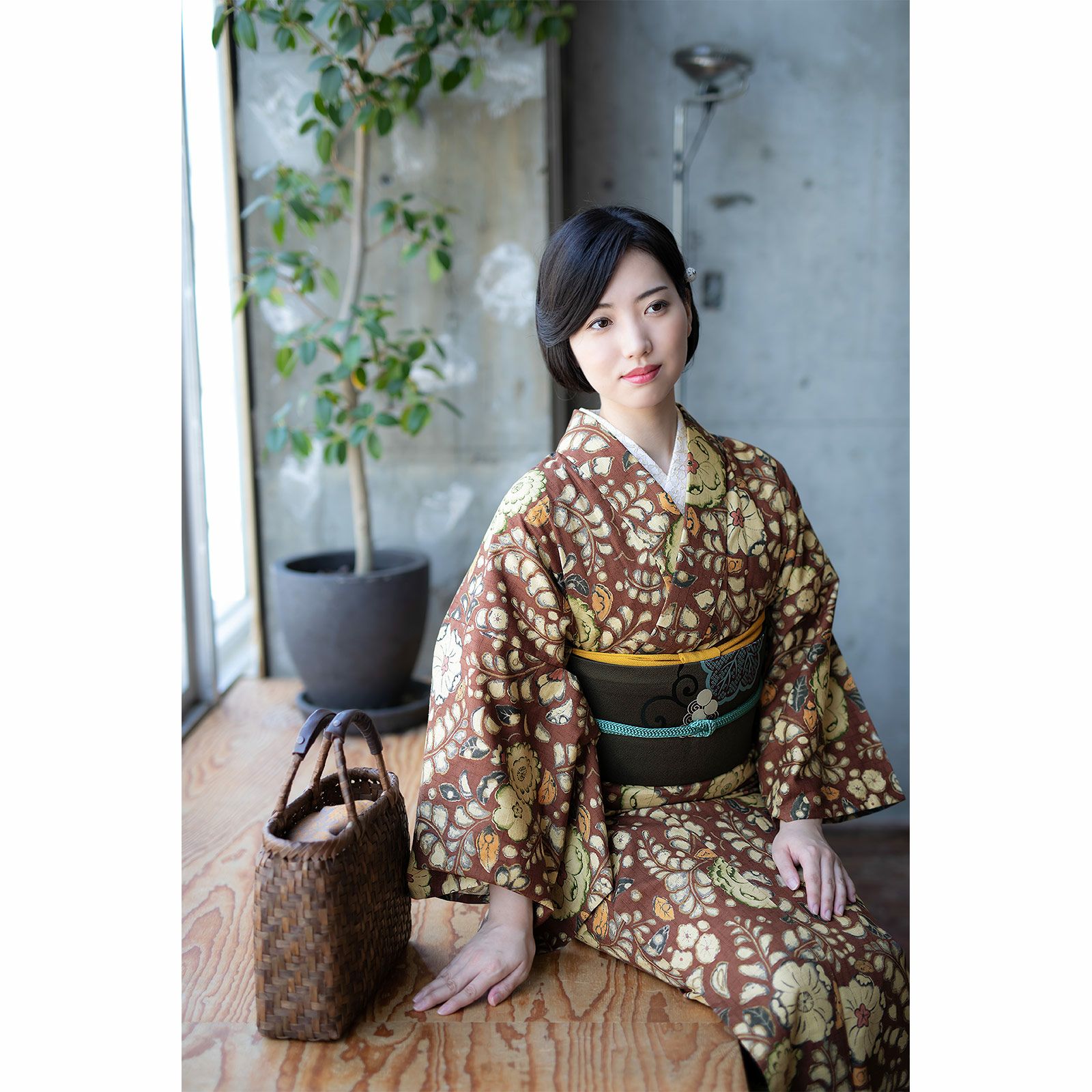 洗える着物 木綿着物 単品 「辻が花風 ネイビー・グレー・ブラウン 全3 