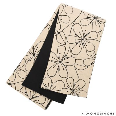 木綿半幅帯「ネイビーブラック モダンフラワー」日本製 KIMONOMACHI 