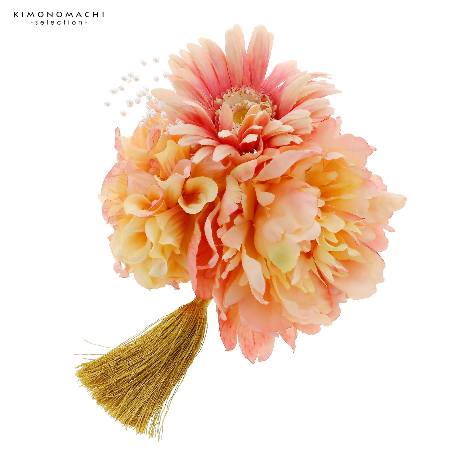 髪飾り 成人式 「コーム髪飾り　アプリコット　ブーケ」 振袖用髪飾り お花髪飾り 卒業式 結婚式 着物