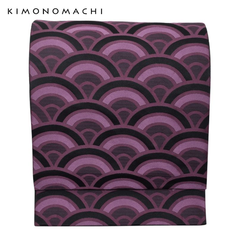 【訳アリ】京袋帯 単品 数量限定 KIMONOMACHI オリジナル 「紫色　青海波」 ポリエステル 名古屋帯 普段着着物用