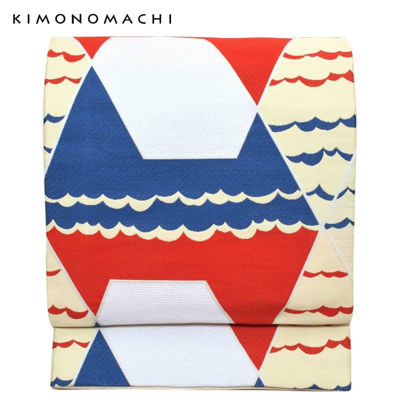 【訳アリ】京袋帯 単品 数量限定 KIMONOMACHI オリジナル 「幾何学富士山」 ポリエステル 名古屋帯 普段着着物用 【メール便不可】ss2212ong10