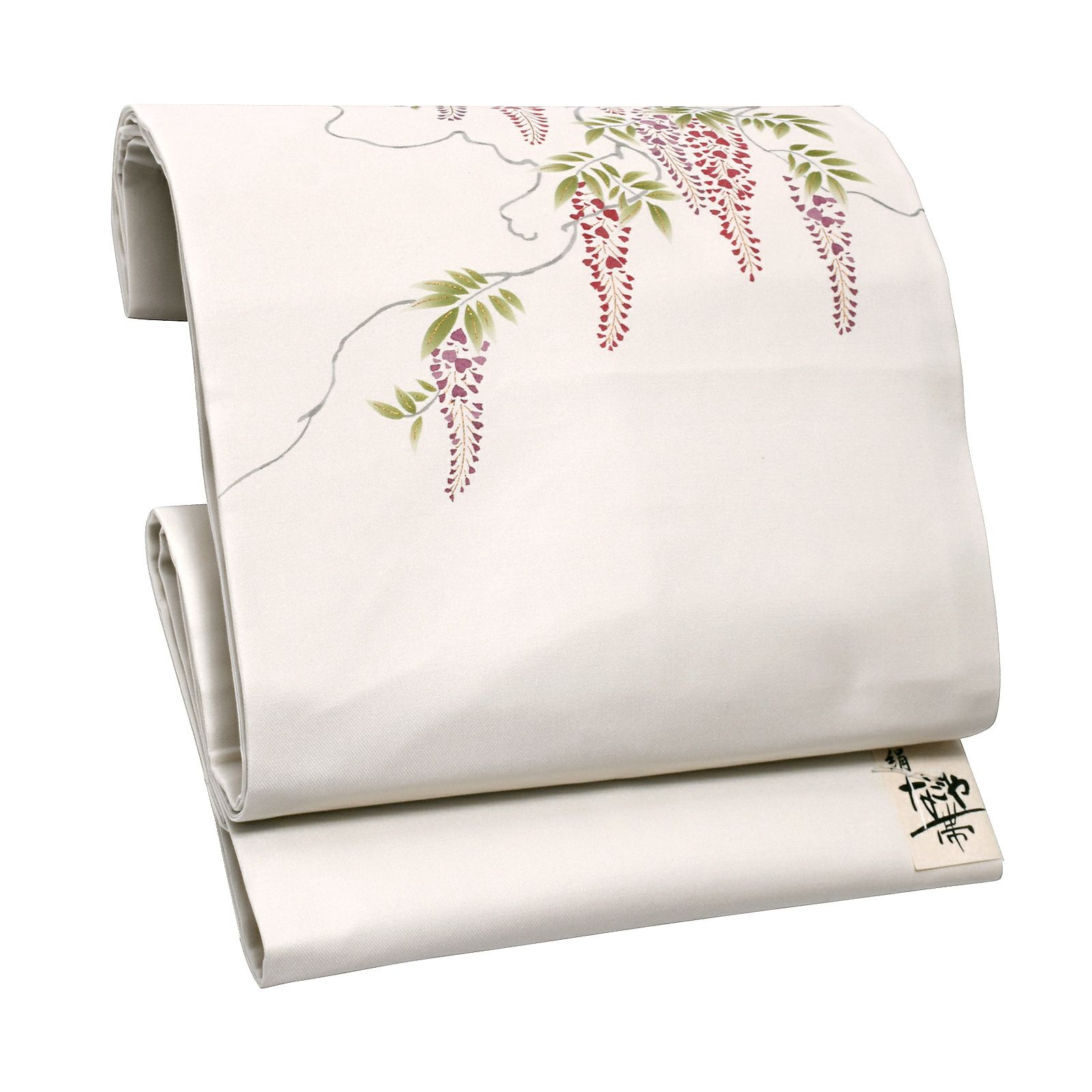 正絹名古屋帯 「白地 藤の花」 お仕立て上がり名古屋帯 お太鼓柄 洒落  