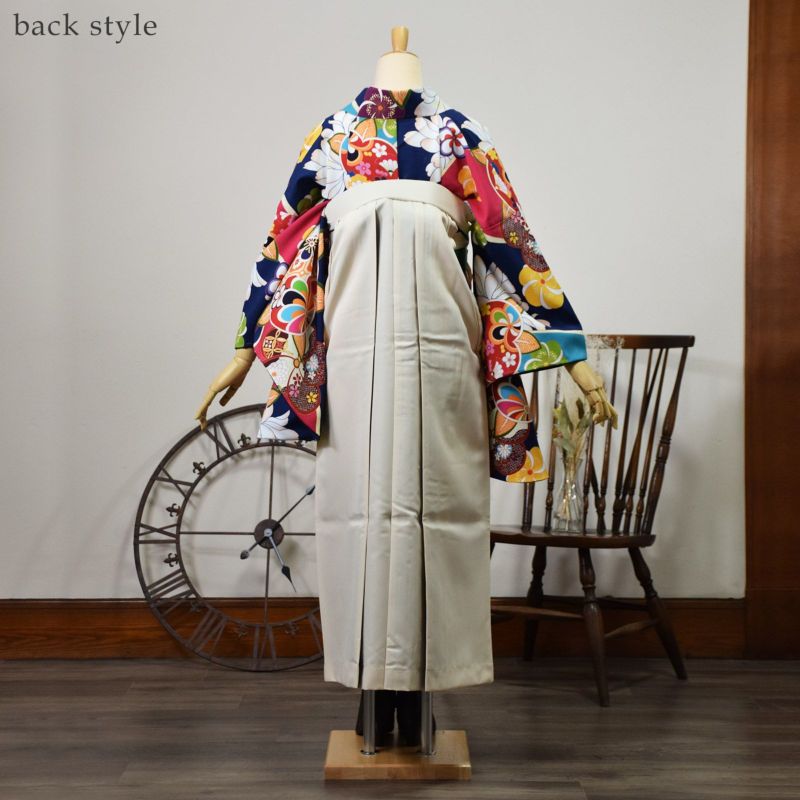 袴 セット 卒業式 女性 3点セット 「二尺袖：紺地 橘や牡丹＋二色袴