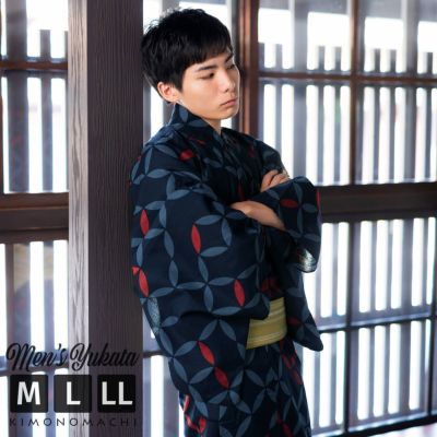 【Prices down】浴衣 メンズ 男性 夏着物 ポリエステル 「破れ七宝　紺」 サイズ M/L/LL(2L) 男浴衣単品 ポリエステル浴衣 男性用浴衣単品 紳士浴衣 ゆかた yukata 【メール便不可】ss2406men25